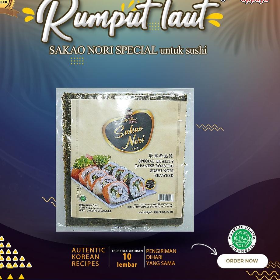

Lariza--Sakao Nori Sushi Spesial 10 Set Sushi Roasted Rumput Laut Halal Mui