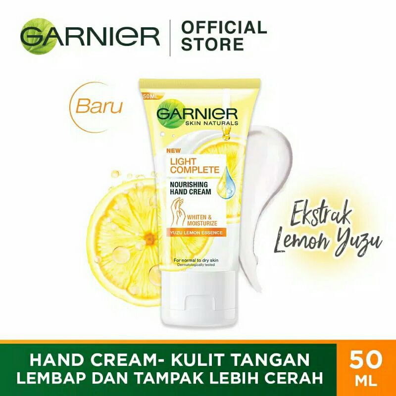 Garnier Light Complete Nourishing Hand Cream 50 ml (Untuk Tangan Lembap Dan Tampak Lebih Cerah)