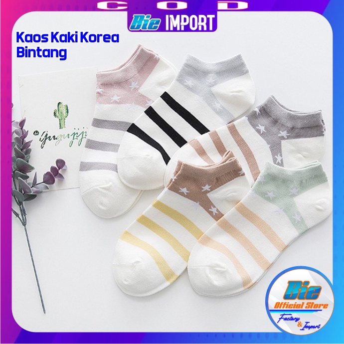 Kaos Kaki Korea Wanita Motif Bintang Impor Best Seller