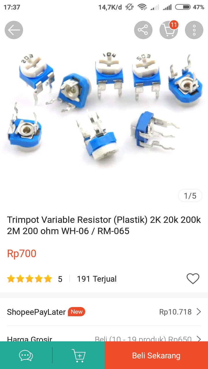 1 Buah Trimpot Variable Resistor (plastik) 2k 20k 200k 2m 200 Ohm Wh-06 Rm-065