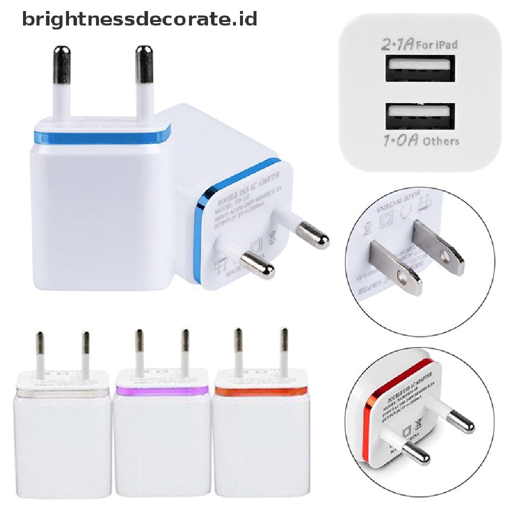 Adapter Power Charger Dual USB 5V2.1A / 1A Untuk iPhone / Samsung