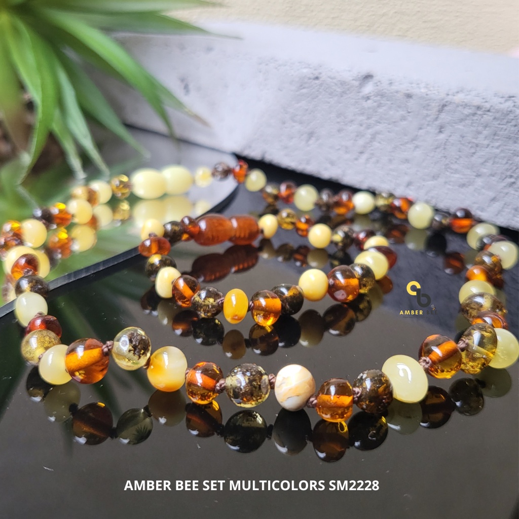 Set Kalung Gelang Amber Bayi &amp; Anak Baltic Premium Glossy Multicolor SNBGM2228 By Amber Bee