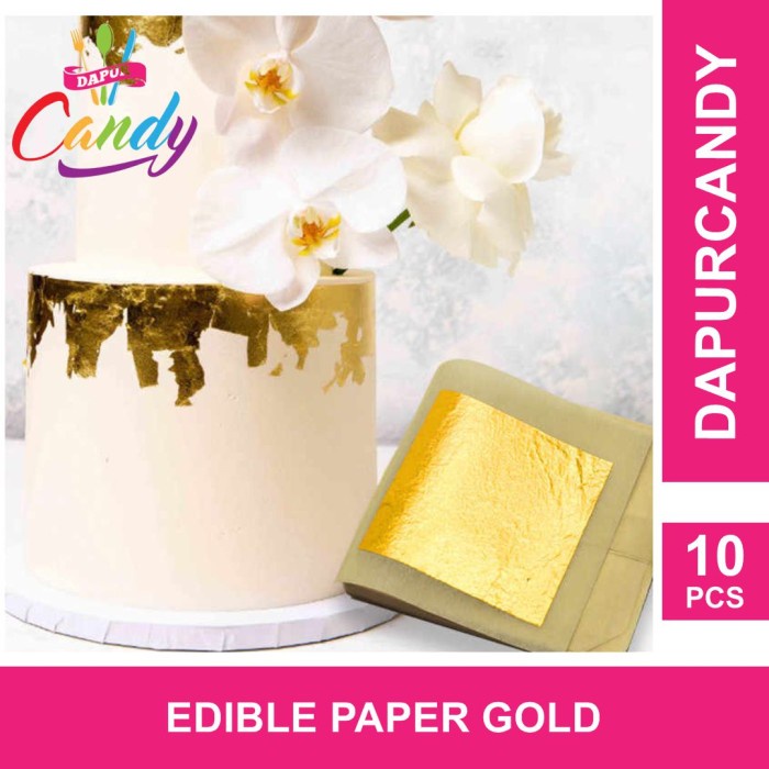 

KUE-PENGHIAS-ALAT- DAPURCANDY - 10PCS GOLD EDIBLE LEAF SHEET KERTAS EMAS FOOD GRADE 24K -ALAT-