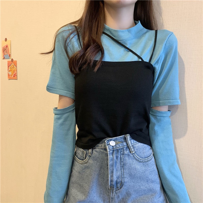 Shifon blus manis gaya keren budidaya diri dilepas stackable fashion lengan panjang T-shirt wa