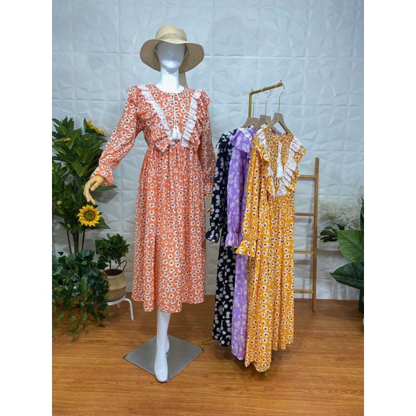 midi dress delima pompom premium by ruang gaya