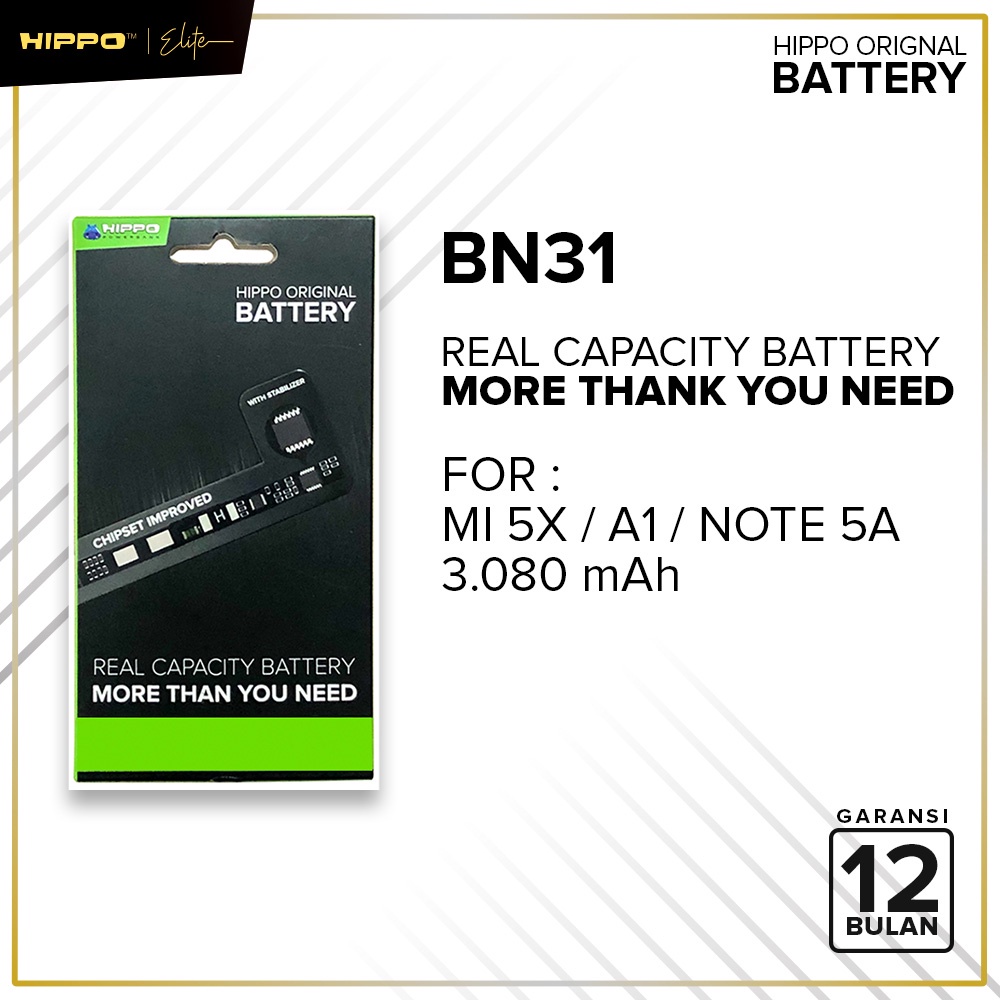 Hippo Baterai ORI 100% BN31 Xiaomi MI 5X / MI A1 / Redmi Note 5A /Prime/ Redmi S2 3080mAh ORI Battery Batere Batu Batre Batrai HP Garansi Original