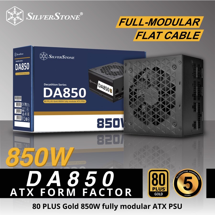 SilverStone DA850-G 850W 80 Plus Gold ATX PC Power Supply Hitam Full Modular