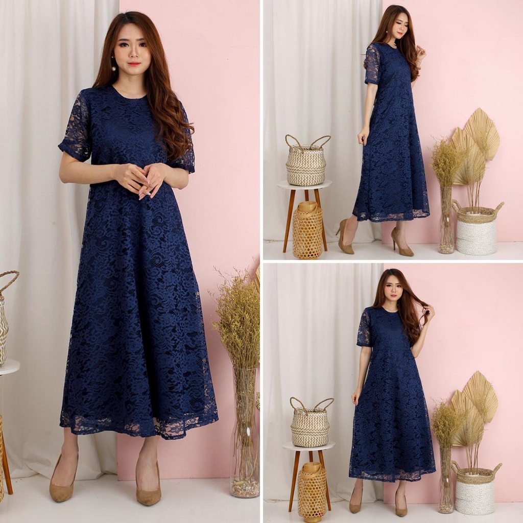 LONG DRESS YOONA BRUKAT CORNELI TULANG BROKAT CORD TIMBUL DRES PESTA NATAL 7 WARNA