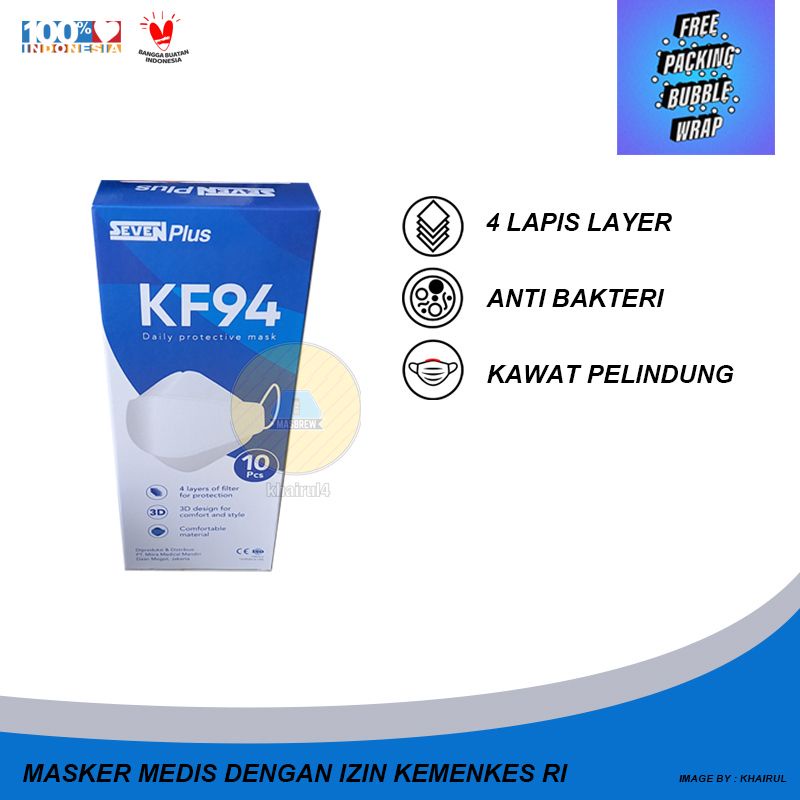 MASKER MEDIS KF94 4PLY MERK SEVEN PLUS DENGAN IZIN KEMENKES