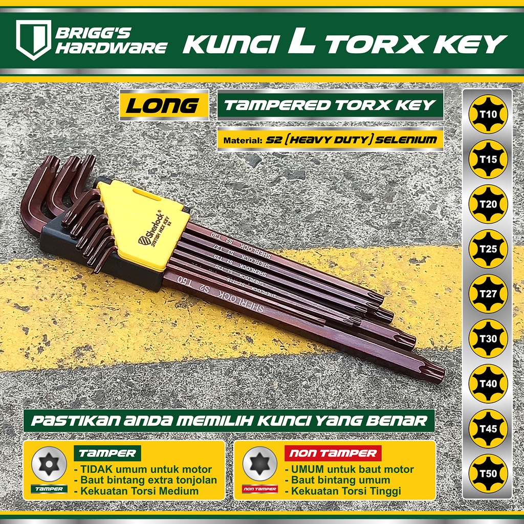 Sherlock Kunci L Bintang Set 9 Pcs (Panjang) / Kunci L Torx Key Tamper Original Sherlock