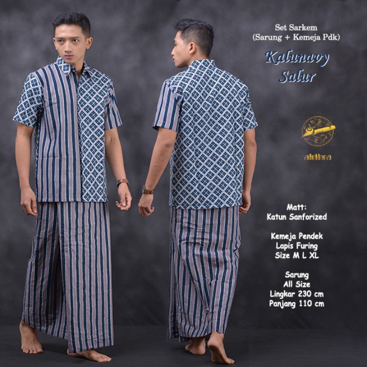 KALUNAVY KAWUNG SALU Baju Kemeja dan Sarung Batik Pria Dewasa Premium Lebaran Asli Solo alethea