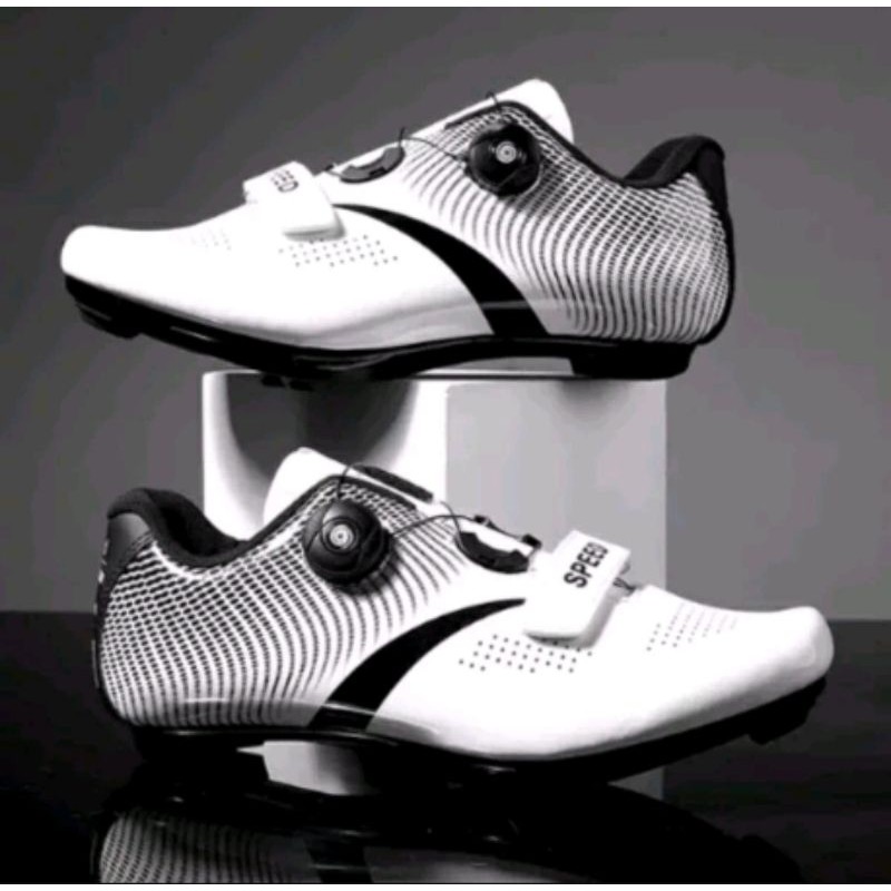 Sepatu Sepeda Cleat Merk Speed Warna Putih White Boa System Bisa Pedal Roadbike Mtb 2 in 1