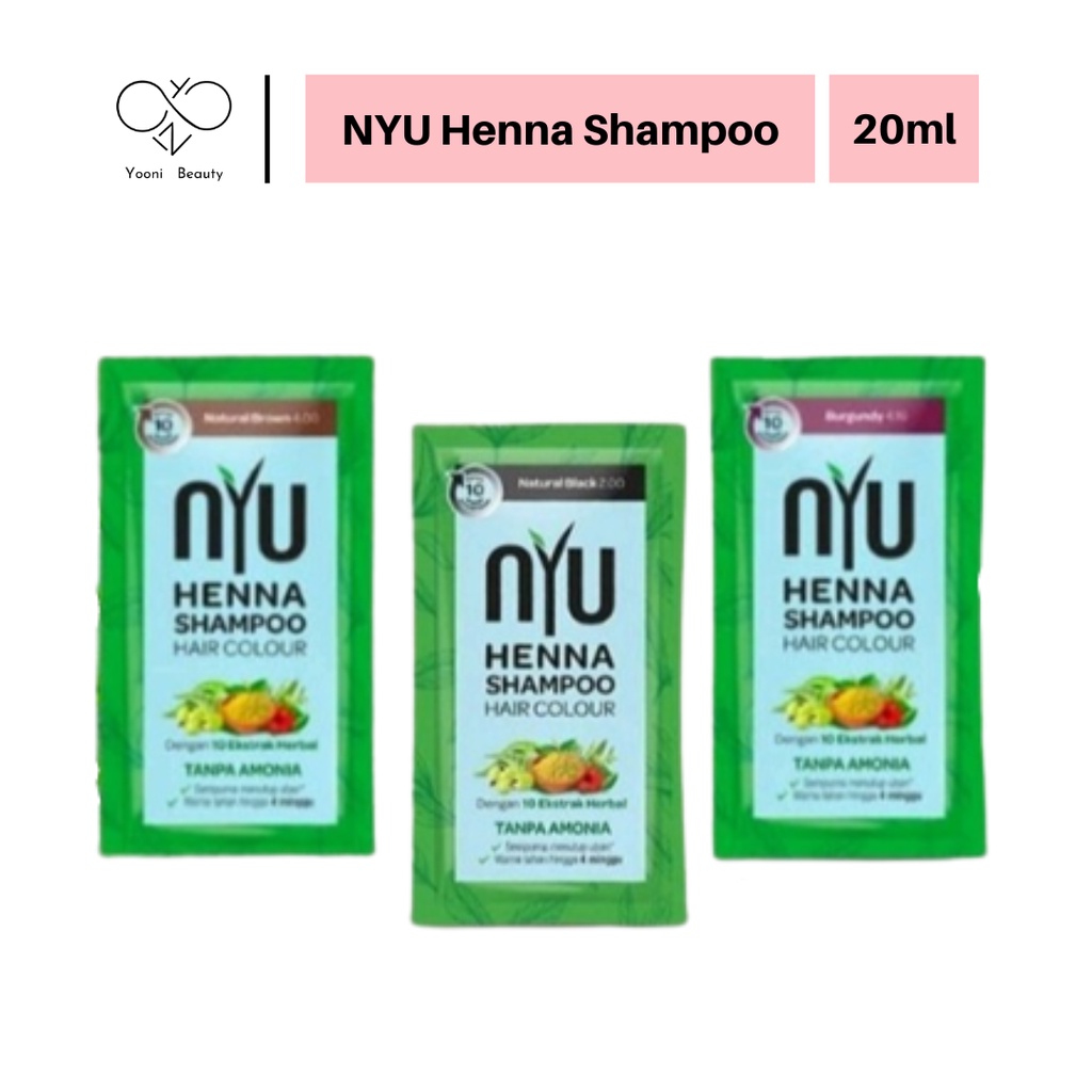 NYU Henna Shampoo Hair Color 20ml Original / Pewarna Rambut NYU Bleaching Natural Brown Blue Black C