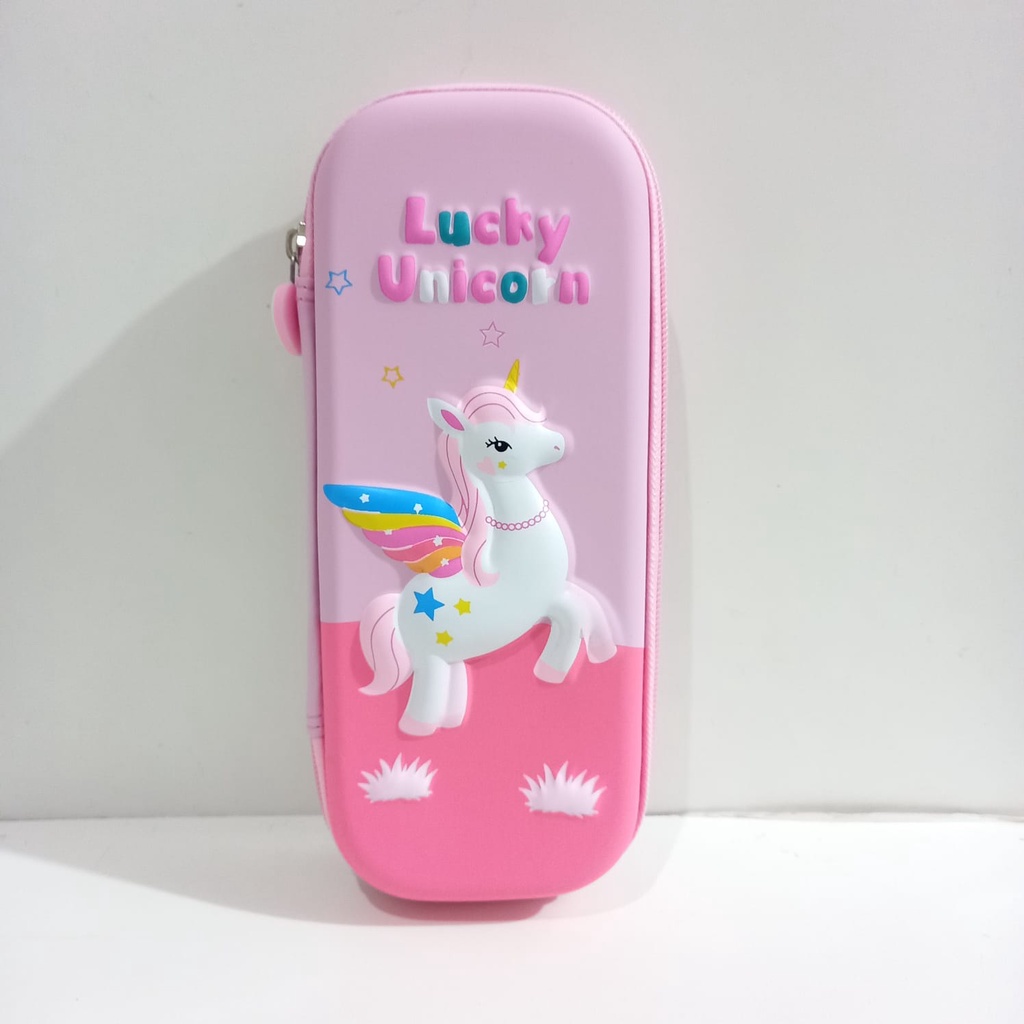 Tempat Pensil Unicorn 3D Timbul Kotak Pensil Case Sekolah 100% IMPORT Karakter Unicorn Motif NEW Lucky Terbang kotak pensil karakter kado ultah anak perempuan