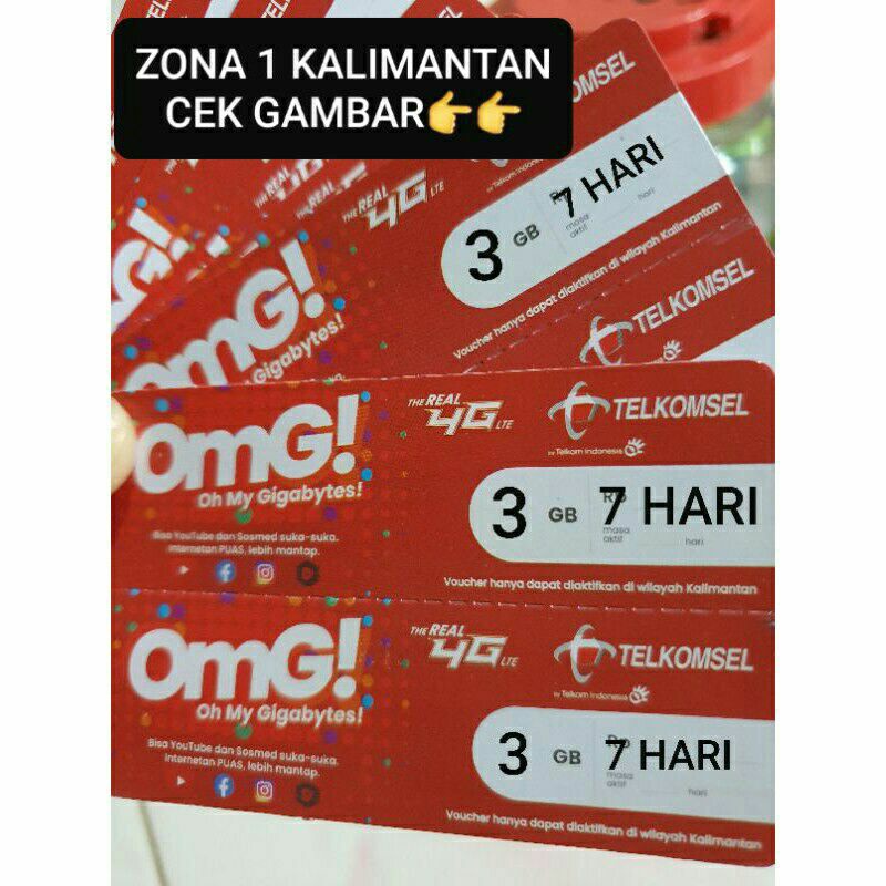 Voucher Telkomsel 3 Gb 7 hari (Zona 1 Kalimantan)