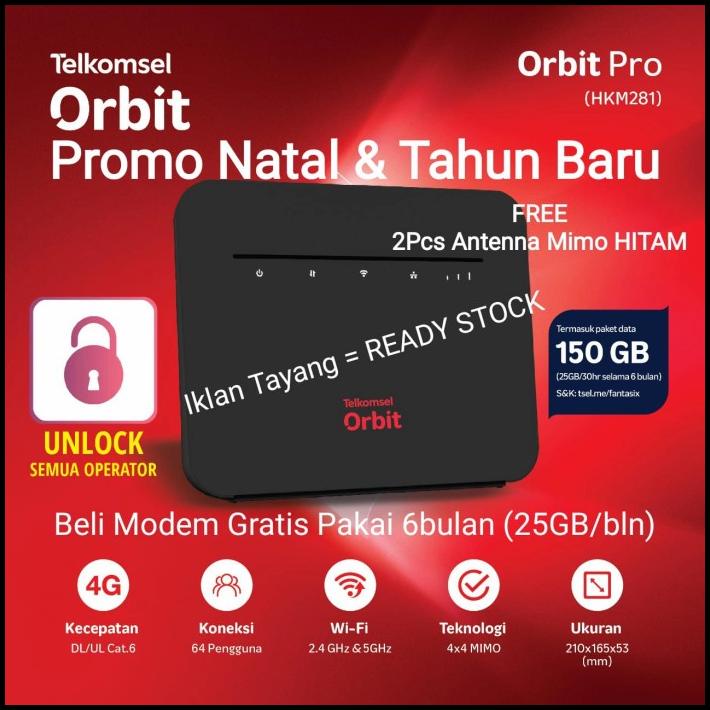 Hkm281 Telkomsel Orbit Pro High Speed Modem Router 4G Unlock Free 50Gb