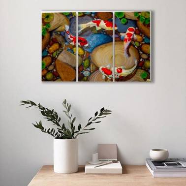Hiasan Dinding Ruang Tamu Hiasan Dinding Lukisan Ikan Koi Dekorasi Ruang Tamu Home Decor Size 15x30c