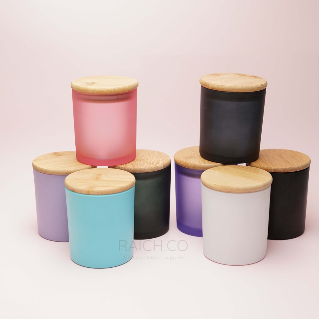 250GR Candle Jar Wood Bamboo Lid Gelas Container Lilin Bumbu Kayu Hitam Doff &amp; Frosted Masak Dapur