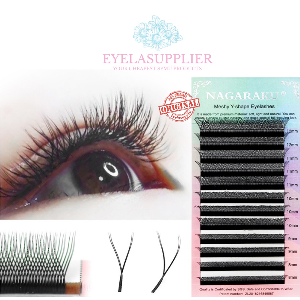 Nagaraku Meshy Y-Shape Ellipse Super Soft Eyelash Extension Bulumata cabang 2D Volume y-shaped 0.07D