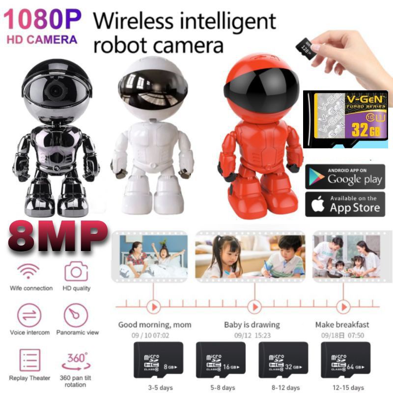 NEW IP Camera 8MP IP HD 1080P WiFi Robot Keamanan WiFi , Kamera Pan Tilt WiFi