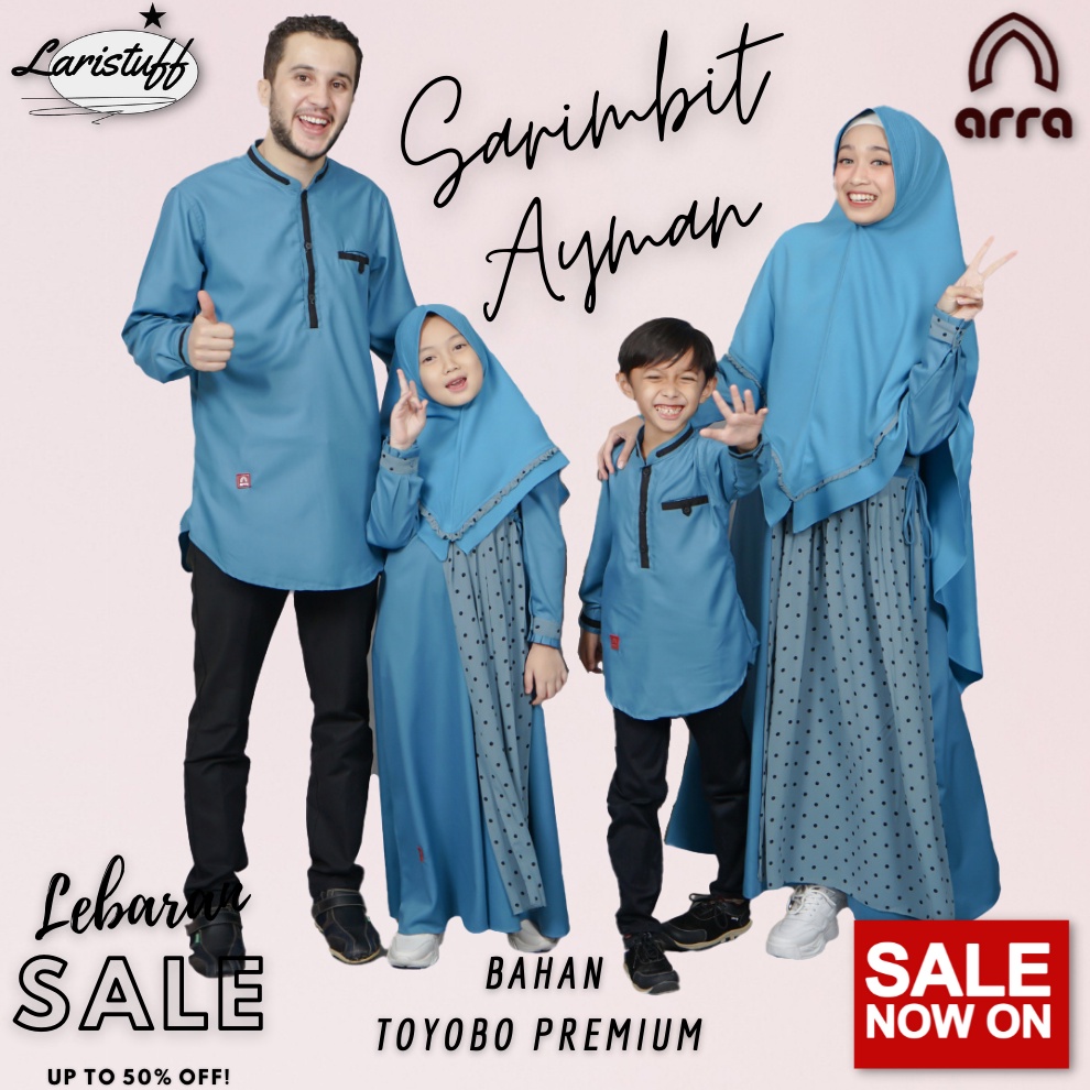 Gamis Sarimbit Keluarga Ayah Ibu Anak Series AYMAN  Warna biru Original Premium Baju Couple Keluarga Muslim Sarimbit Keluarga 2022