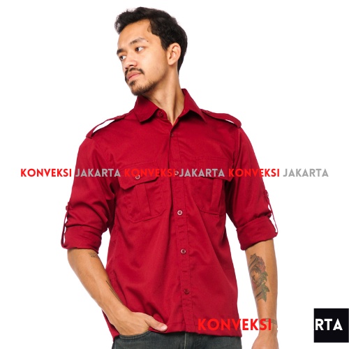 Baju Kemeja PDL Lengan Panjang Pria - Seragam Pakaian Kerja Dinas Lapangan Outdoor Gunung Warna Maroon - Konveksi Jakarta Official