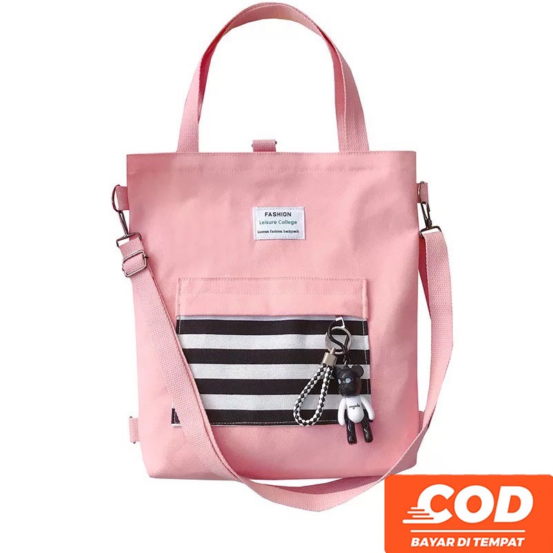 Tas Tote bag Sekolah Wanita Kanvas Tebal 3in1 Ransel Selempang Chio Cewek Kuliah Fashion Murah Grosir COD TOKO92