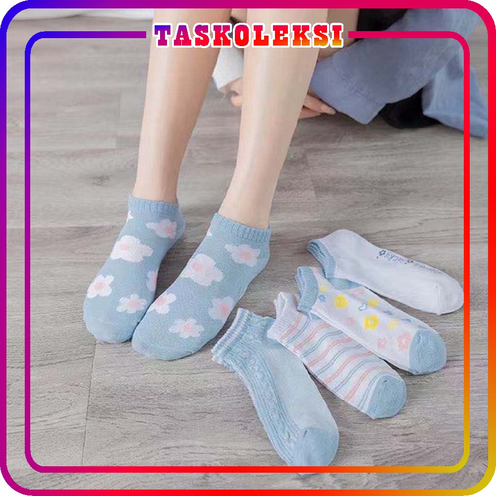 ☛TK☚ Kaos Kaki Wanita Motif Bunga Biru Fashion Korea Women Sock Import Murah K004