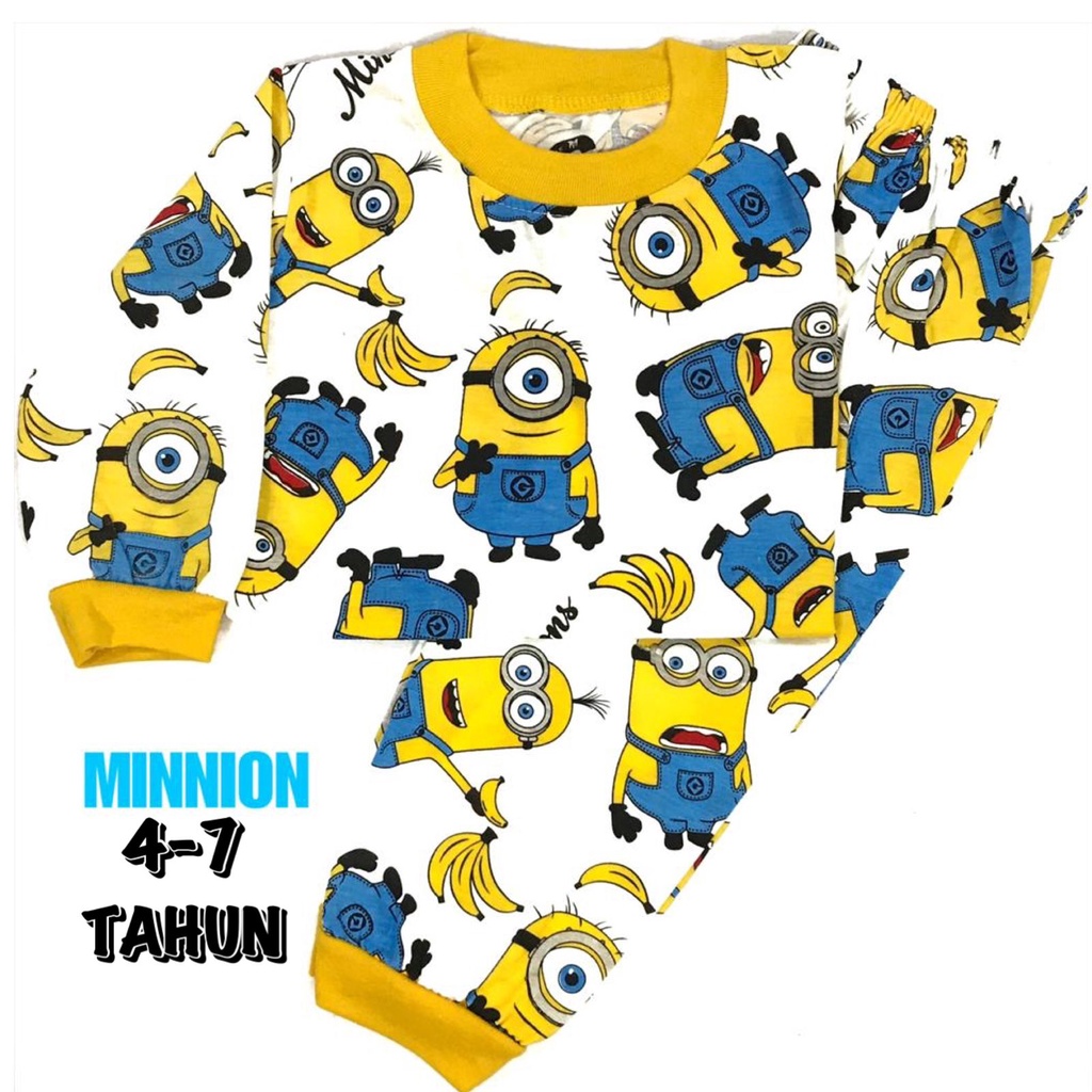 (1 KG MUAT 6 STEL) BAJU TIDUR ANAK KIDS LAKI-LAKI/COWOK SETELAN/STELAN BAHAN KAOS KATUN 4-7 TAHUN MINI ON