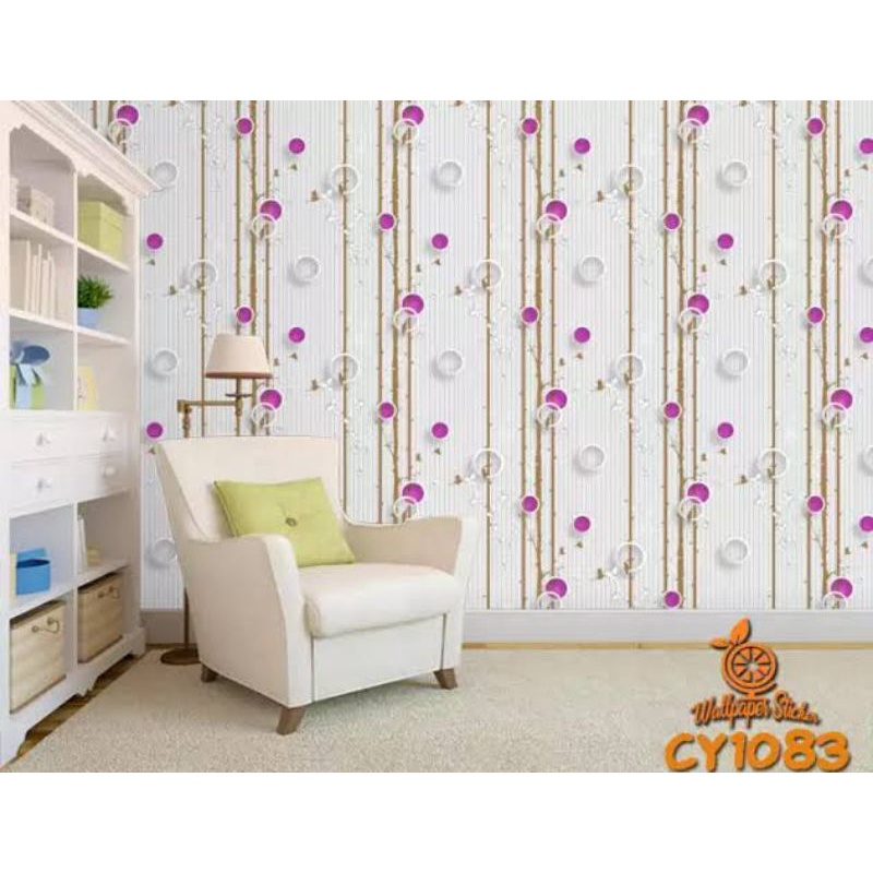 Wallpaper Sticker Dinding Motif Polkadot Warna Ungu