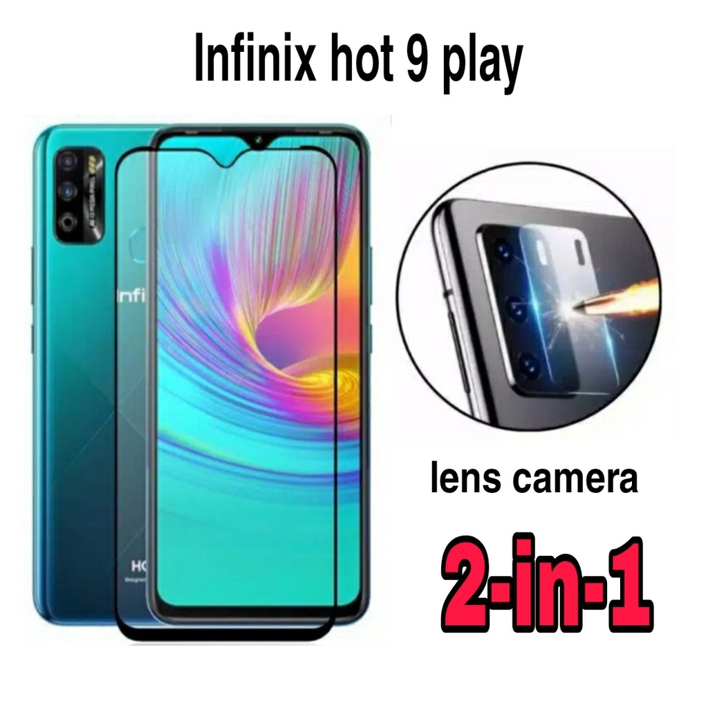 PROMO 2in1 Tempered Glass INFINIX HOT 9 PLAY(2020) Anti Gores Kaca Plus Pelindung Kamera Belakang