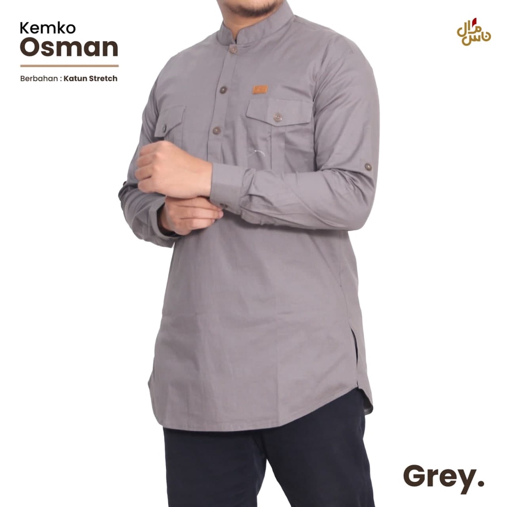 Kemeja Pria Formal Kantor Kemko Polos Model Osman Bahan Katun Toyobo Warna Grey/Black/Army/Navy