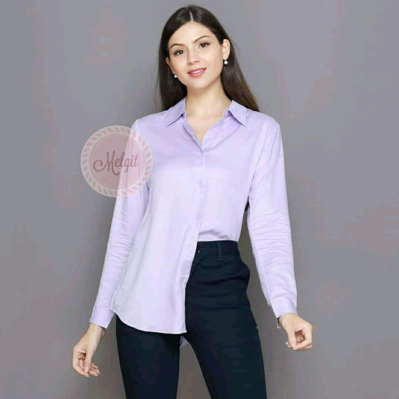 Kemeja polos wanita bahan rayon premium warna lilac