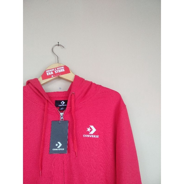 Zip Hoodie Converse Emb Chevron Logo Bordir Red Original Resmi