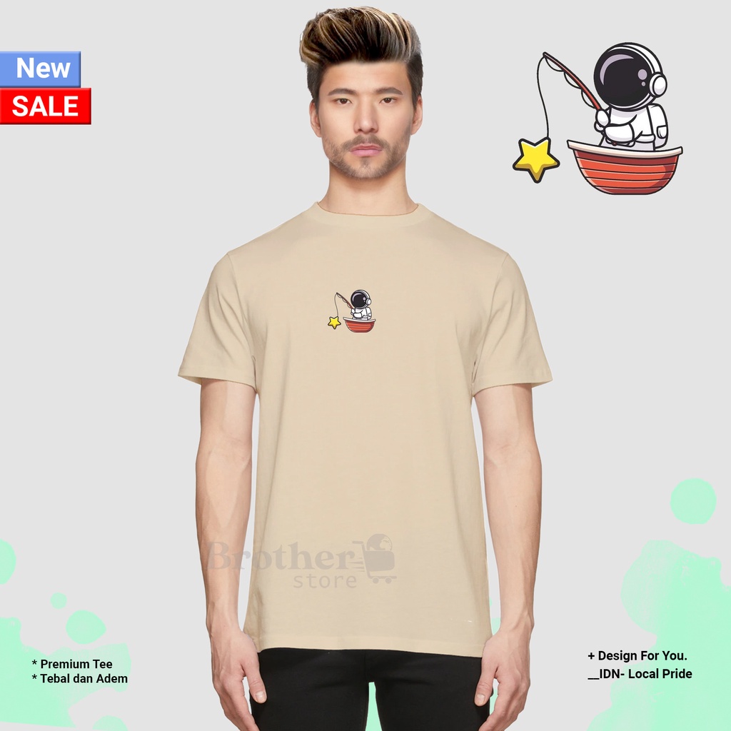 BROTHERSTORE - Kaos Distro Pria - KAOS COWOK CEWEK - Kaos Kata Kata - Star Fishing Text PUTIH Premium