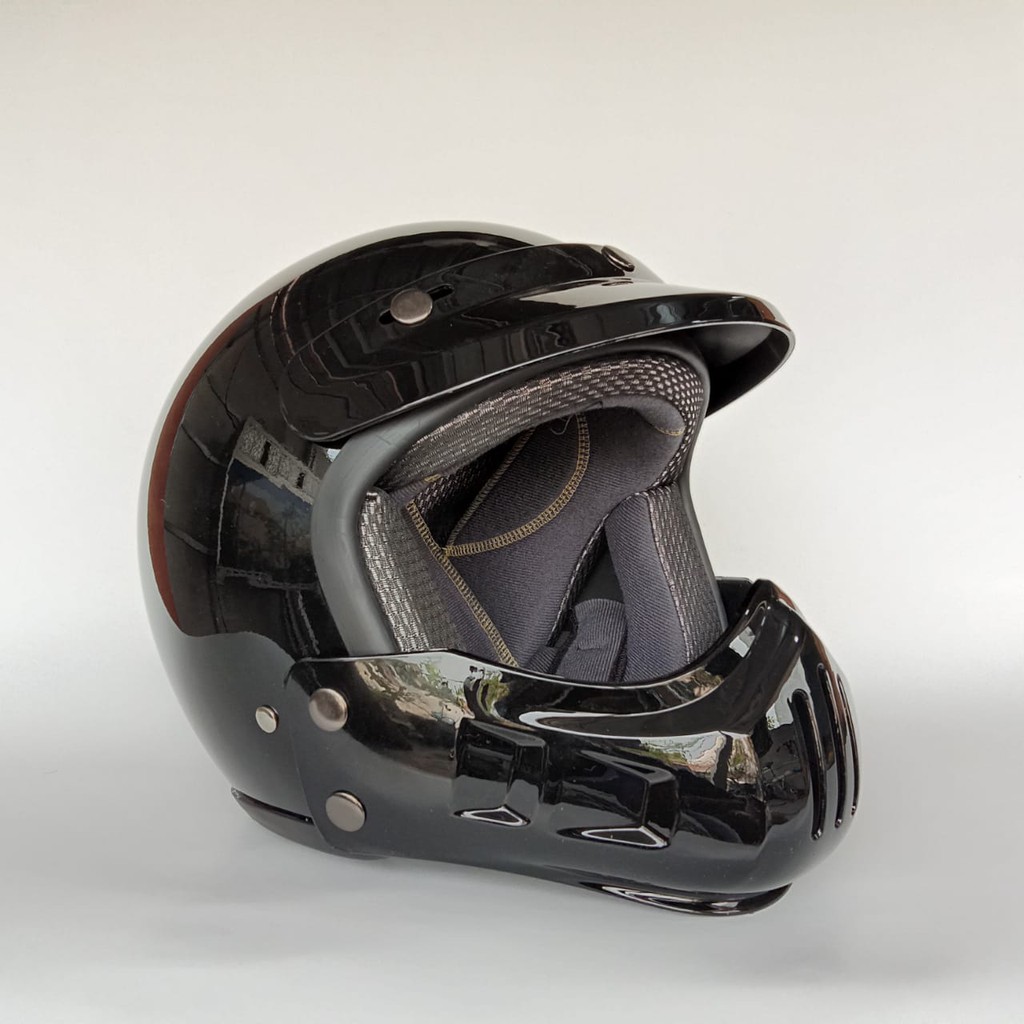 Helm Retro Cakil Modular Hitam Glossy (Vespa / Klasik / Vintage)
