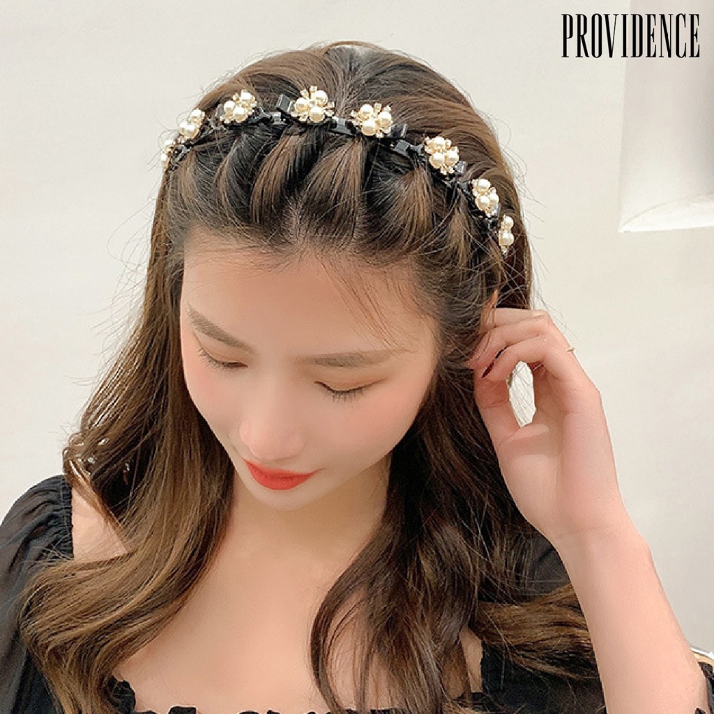 Providence Faux Pearl Eight Small Clips Headband Resin Double Layer Non-slip Bangs Clip Hair Hoop Hair Accessories