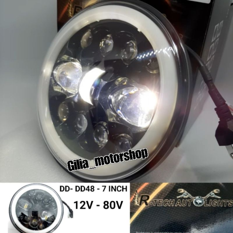 LAMPU DAYMAKER LED 7 INCH R-TECH AUTOLIGHT DD-48 ORIGINAL IMPORT 12V-80V HEADLAMP MOTOR MOBIL