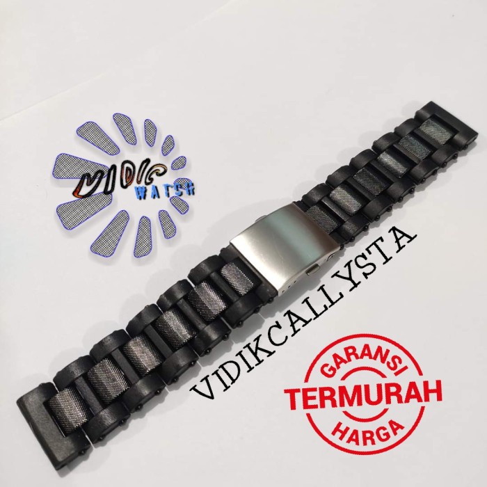 Tali karet Plastik Jam Tangan 24mm 24 MMRubber Strap Hitam model engsel