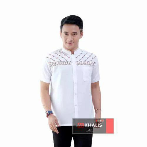 BAJU KOKO BORDIR PUTIH LENGAN PENDEK