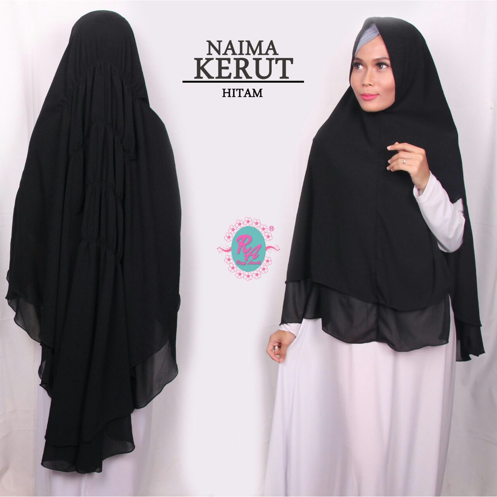hijab jilbab kerudung bergo jumbo instan ceruti ceruty keruty ped pet antem coklat  naima kerut by r