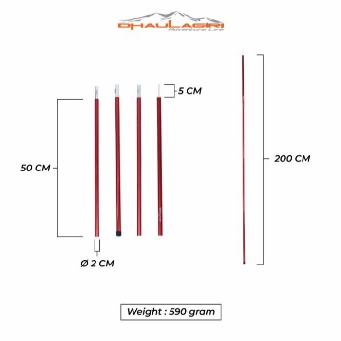 Awning Pole Dhaulagiri Tiang Flysheet Tent Camping Outdoor 2 x 200 cm