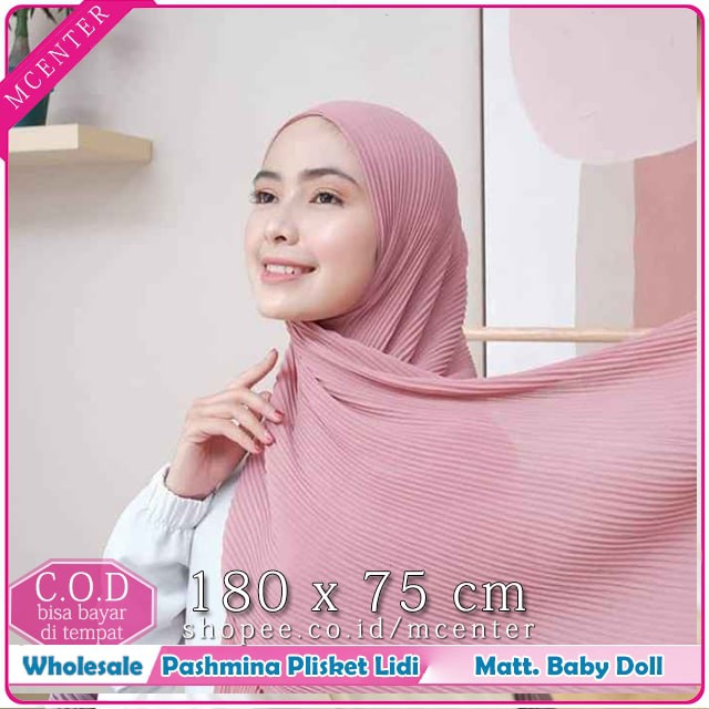 Pashmina Plisket Lidi 180 x 75 cm Pasmina Pleated Premium 2 Sisi Ruffle Matt Ceruti Baby Doll