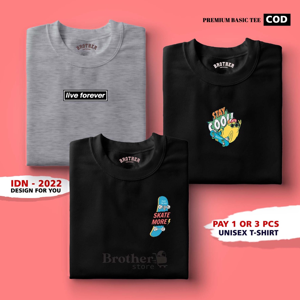 BUY 1 OR 3 PCS ( PROMO COD ) BROTHER STORE / Kaos Distro100% Catoon Combed 30s / Articel skate live