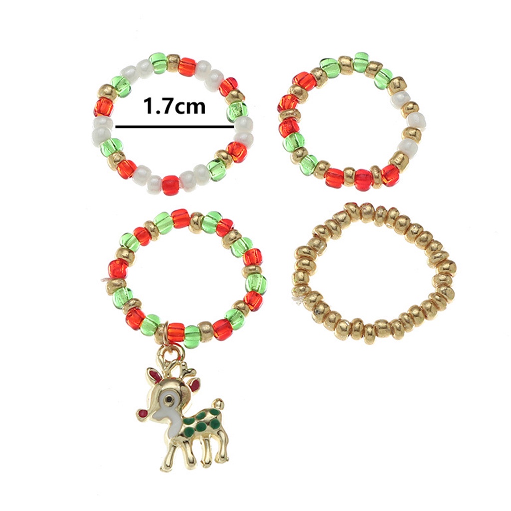 Hu Hu Hu Hu Hu Alat Bantu Pasang Kacamata♡ 4pcs / Set Cincin Manik-Manik Bentuk Rusa Natal Untuk Wanita