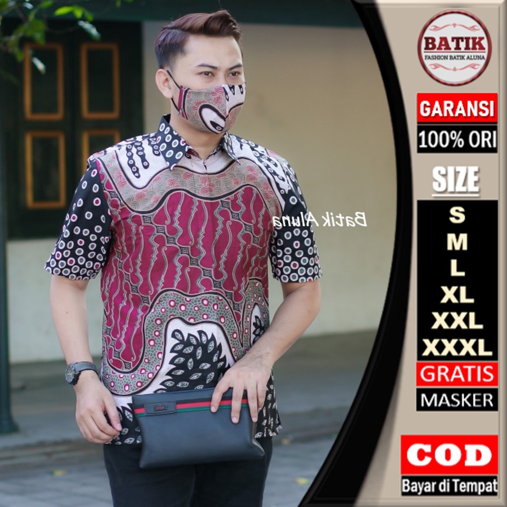 BAJU BATIK PRIA ABADI BATIK KEMEJA BATIK PRIA LENGAN PENDEK/BAJU BATIK PRIA LENGAN PENDEK EKSKLUSIF PREMIUM ASLI FASHION BATIK ALUNA