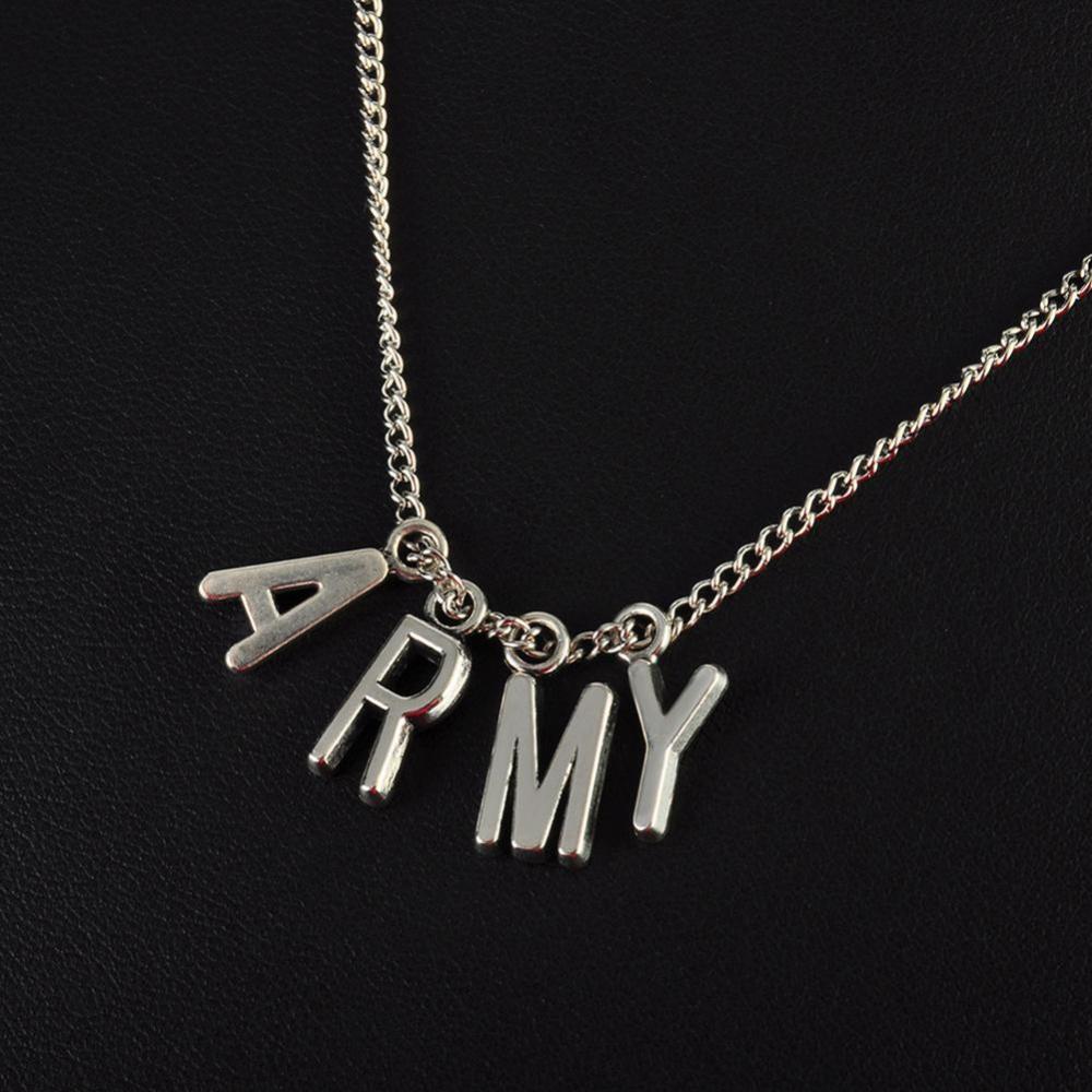 Timekey Kalung Rantai Silver Pendan Ukiran ARMY Kpop BTS Jimin Bangtan Boys Q6Z8 Untuk Unisex