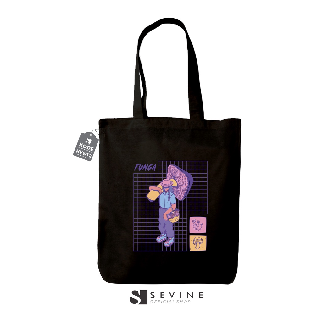 Sevine Totebag Fashion Tas Tote Bag Hitam Resleting Pria Wanita Laptop Kuliah Retro Vaporwave - HVW12