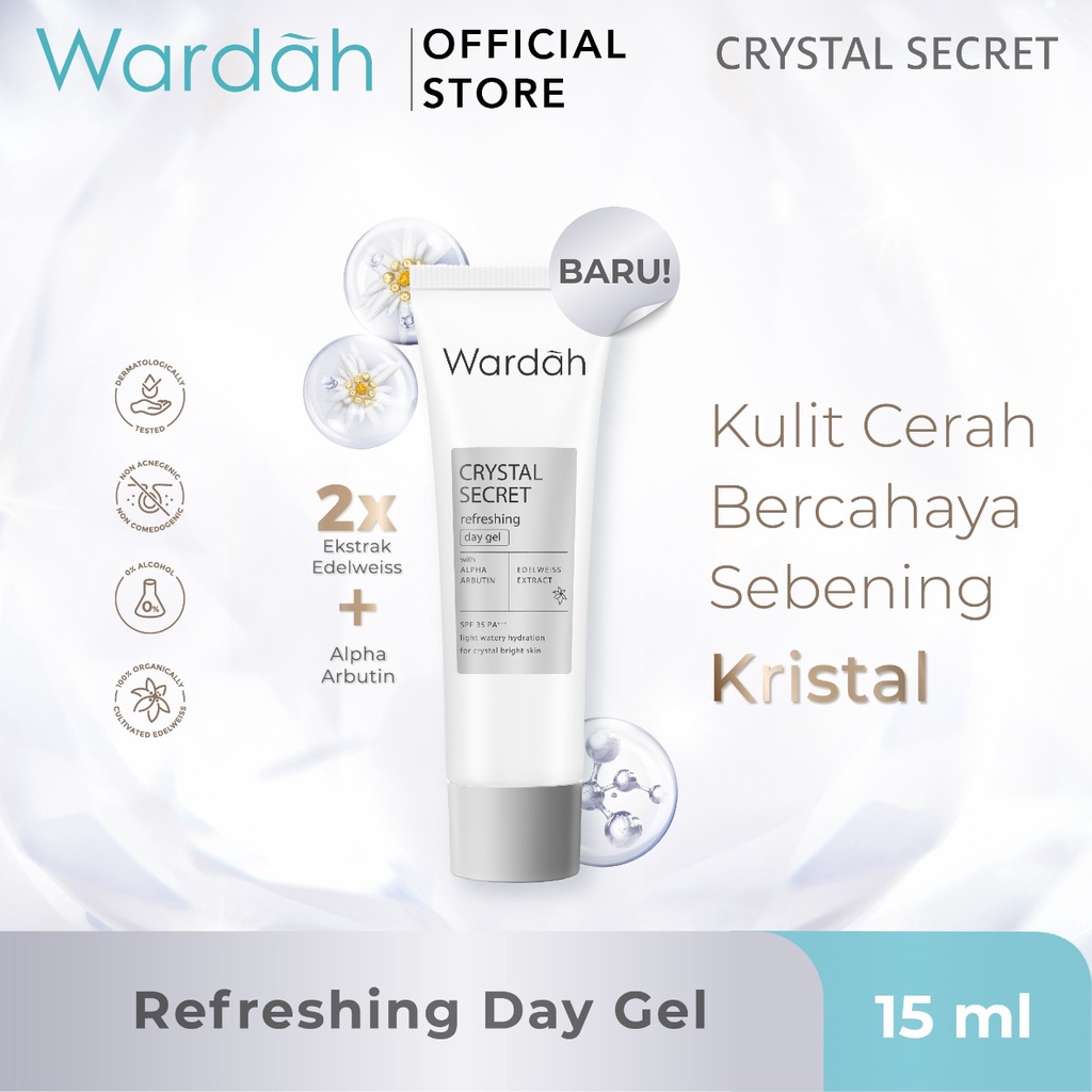 Wardah Crystal Secret Refreshing Day Gel 15ml | Pelembab Wajah