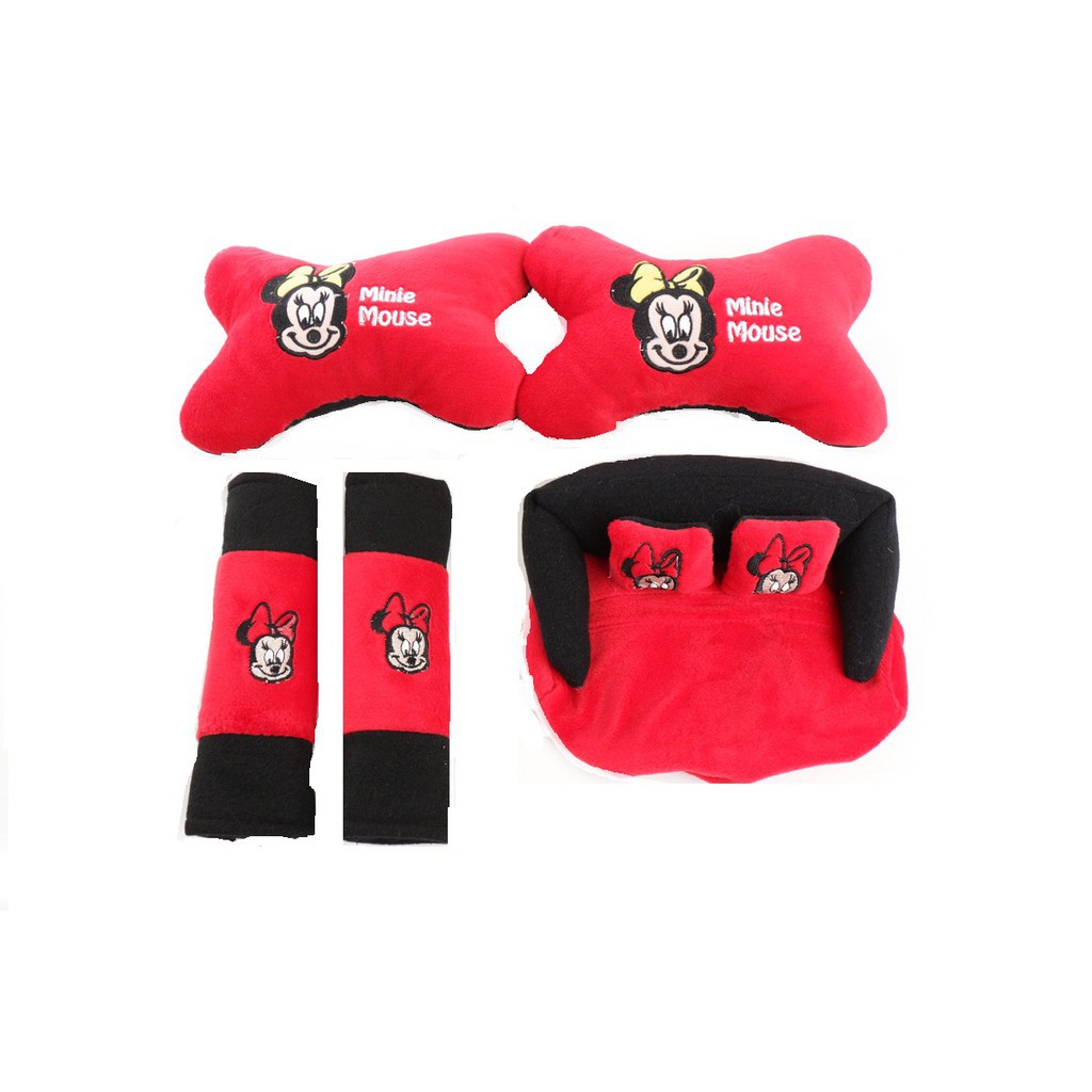 Bantal , sarung tissu, sarung seat belt Mobil 3 in 1 Mini  Mouse